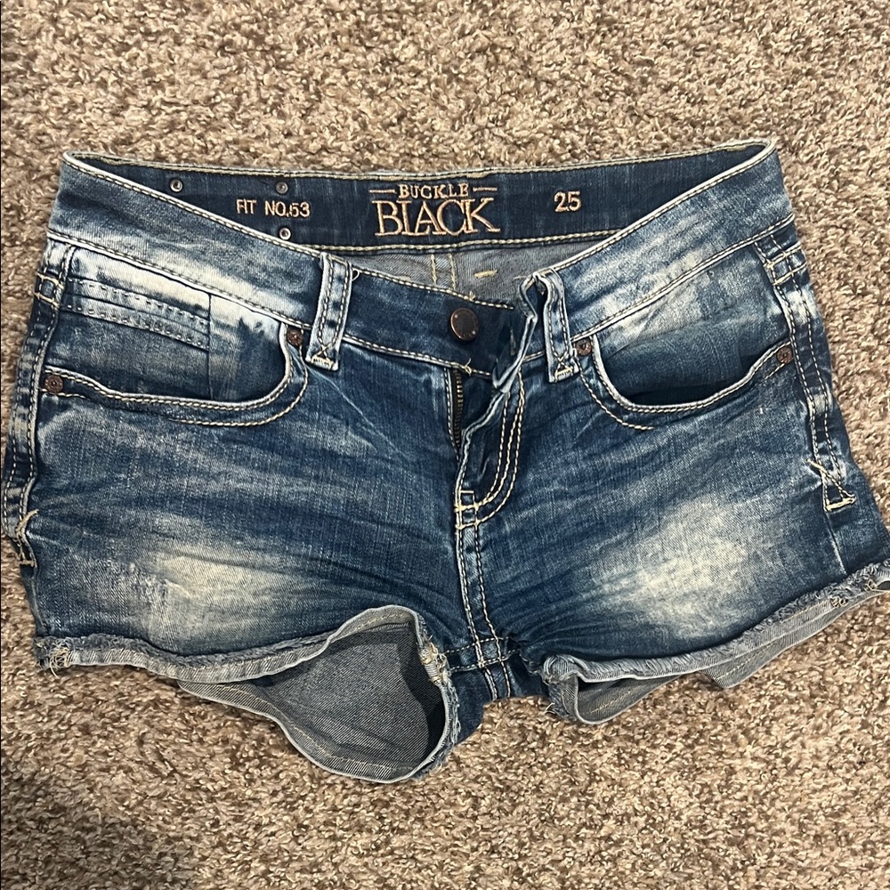 Buckle Black Women's Denim Shorts - Blue
